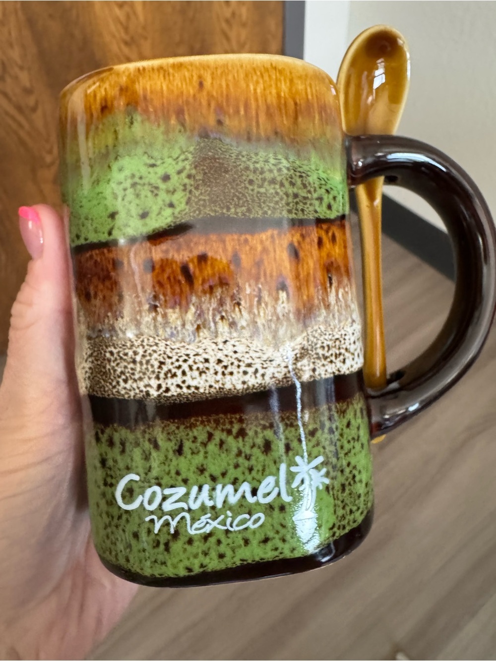 Cozumel Mexico Souvenir Ceramic Coffee Mug with Built-In Spoon - Miasouv Inc